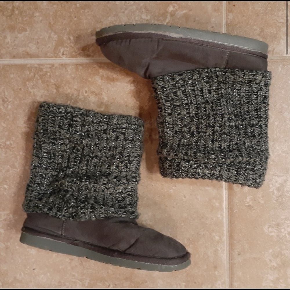 Girls Gray Suede Sweater Cuff Winter Boots